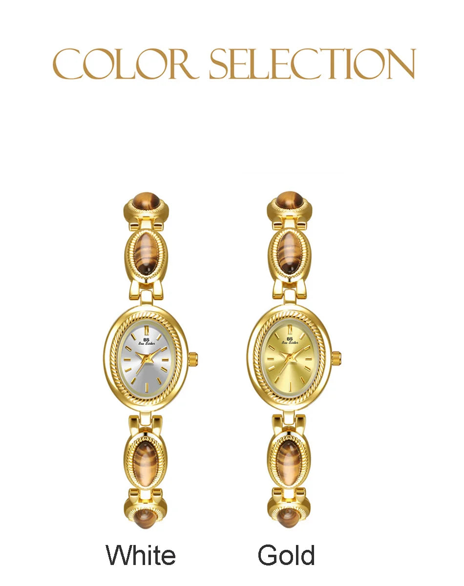 Luxury Golden Vintage Watch Women Elegant Amber Jewelry Quartz Wristwatch New In Women's Watches Fashion Bracelet Gold Watch