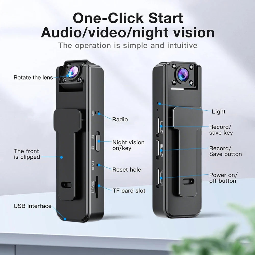 1080P Mini Body Camera Action Cam with Audio & Video Thumb Hands Free Waterproof Recording Wearable Cameras Portable Camcorder