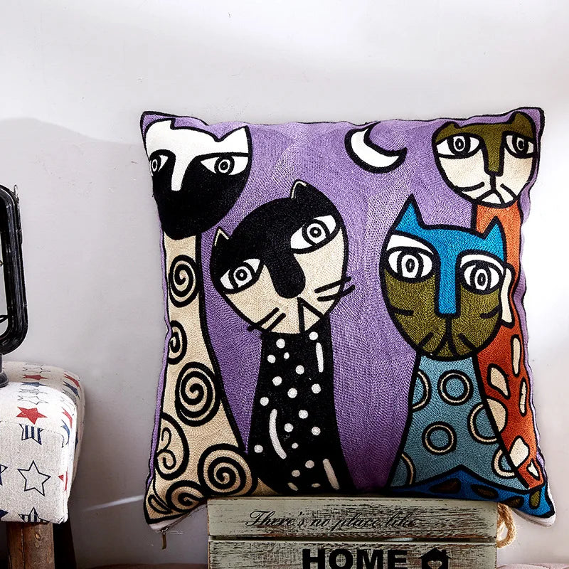 Drop Ship Cotton Canvas Embroidery Pillow Cover Abstract Cushion Cover Home Decor Cushion Decorative Pillow Case Pillow Sham