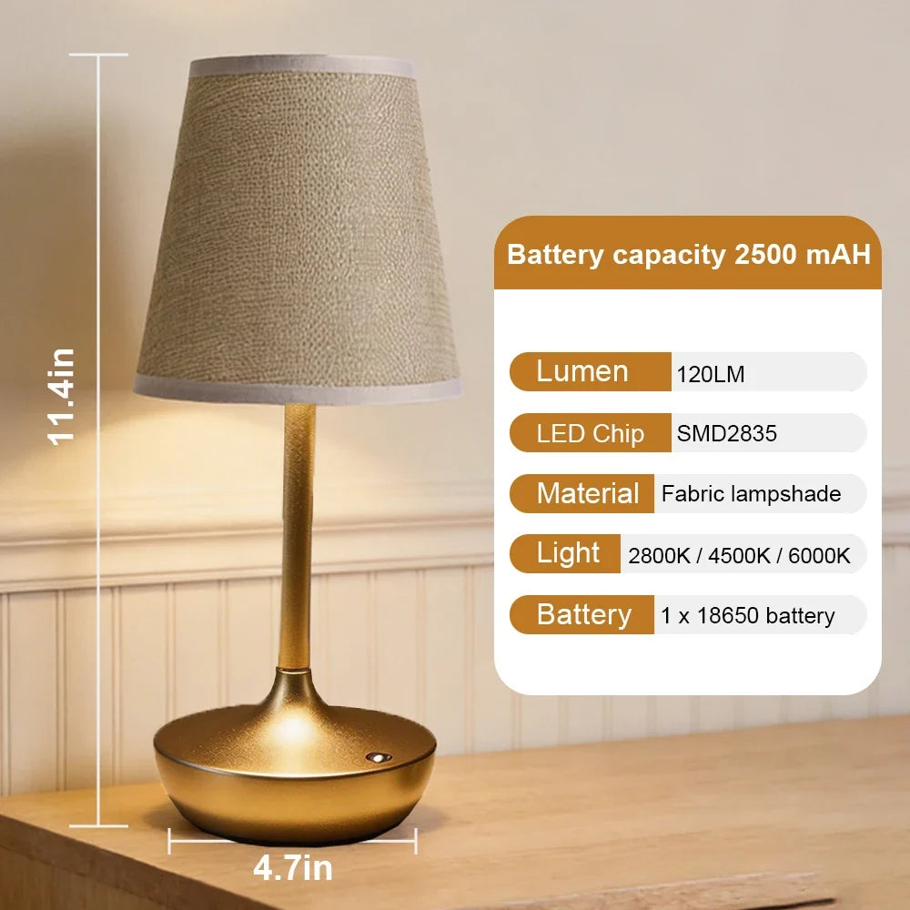GGbingo Rechargeable LED Table Lamps Classic Desk Lamp Dimmable USB Fabric Lampshade Bedroom Bedside Desk Light Decoration