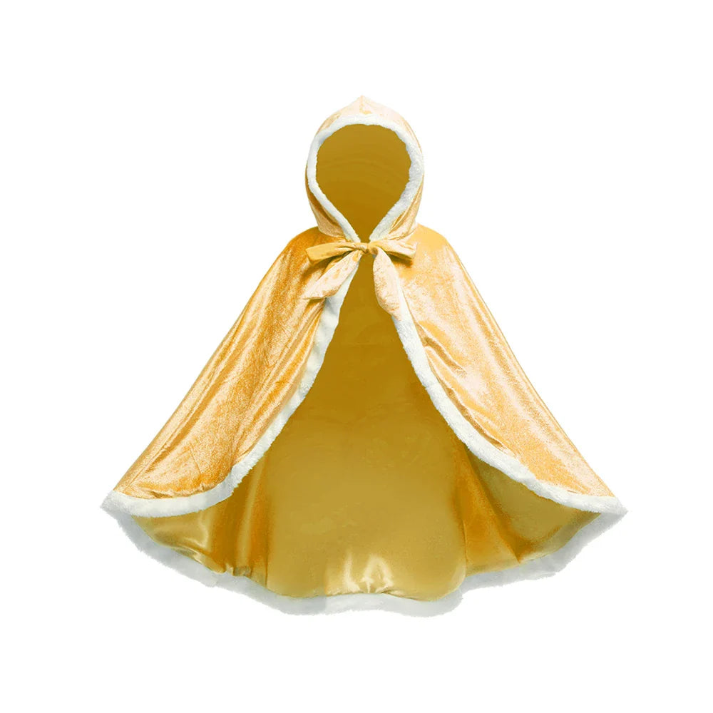 Halloween Girls Princess Belle Dress Up Evening Party Yellow Shoulderless Elegant Long Dresses Beauty Beast Fairy Costume Wig