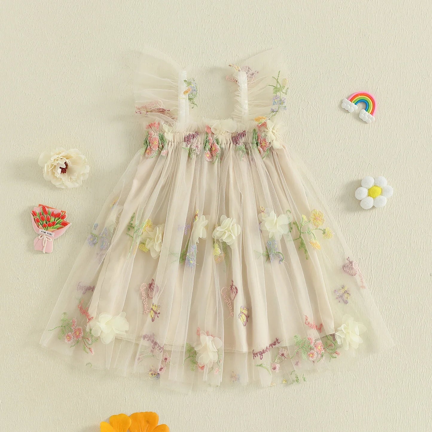 Baby Girl Square Neck Floral Embroidery Lovely Dress Kid Princess