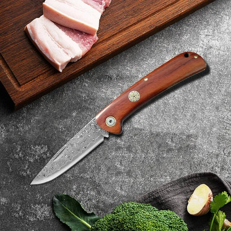 Folding Blade Kitchen Knife Stainless Steel Meat Cleaver With Wood Handle Cooking Household Meat Fruit Vegetables Barbecue Knife