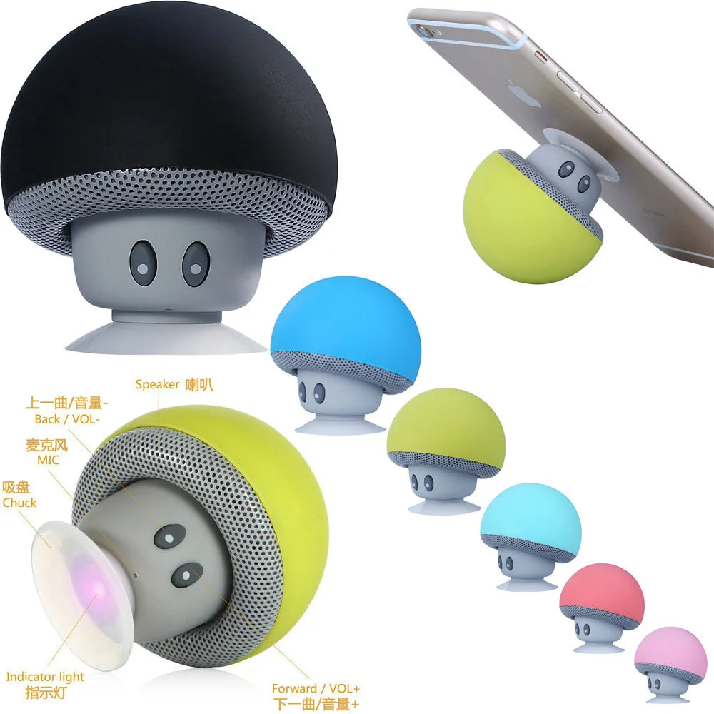 Mini Bluetooth Speakers Cute Mushroom Design Portable Wireless Sound Box For PC Suction Cup Phone Holder Walkman for Girls Pink