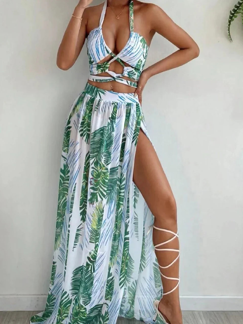 3 Pieces Tie Dye Cross Bikini 2025 Women Sexy Halter Swimsuit & Cover Up Pants Swimwear Bathers Bathing Swimming Suit Beachwear