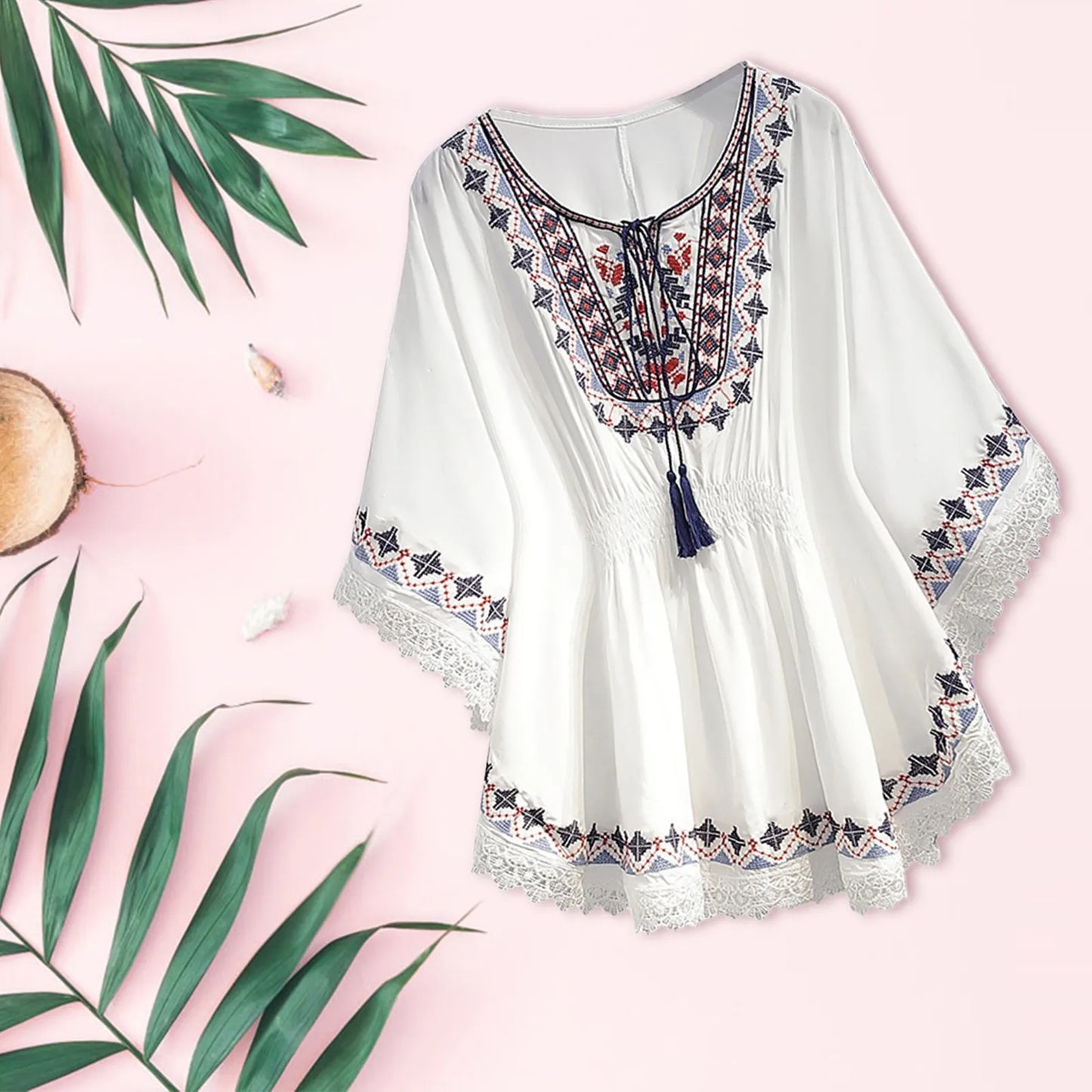 Vintage Printing Loose Top Women'S Tops Bohemian Style T Shirt Showing Thin Mid Length Loose Chic Top Youthful Woman Clothes
