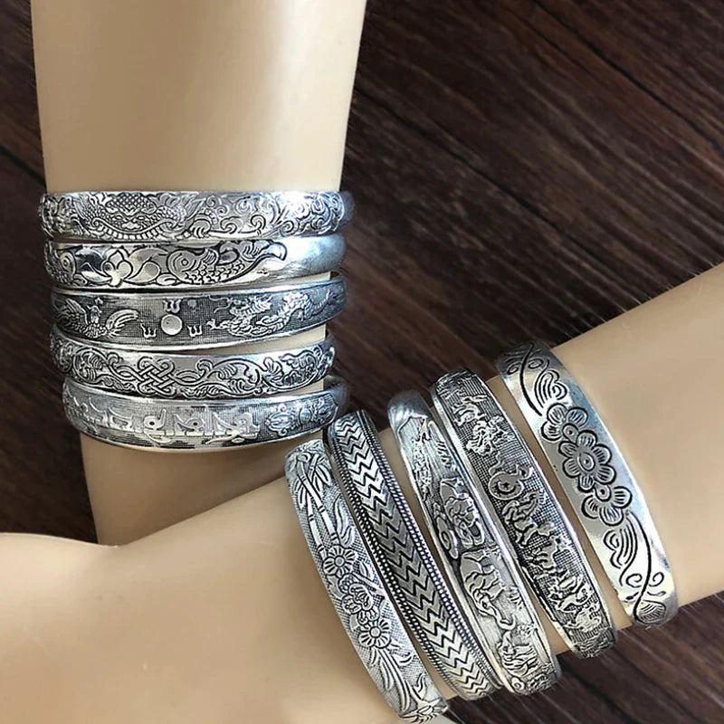 Retro Opening  Bracelet Jewelry Vintage Tibetan Silver Totem Carved Bangle Cuff