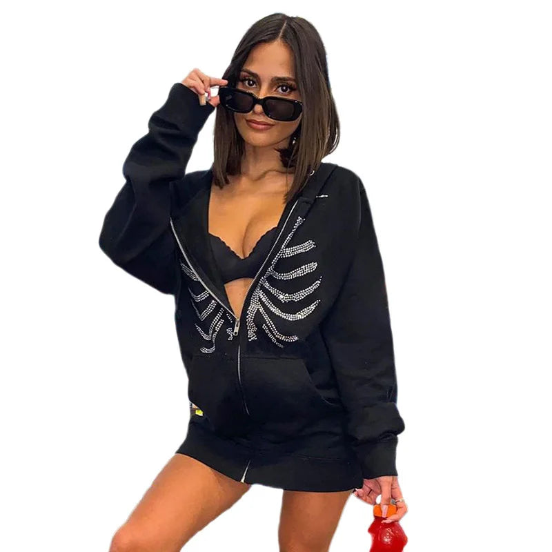 Y2K Clothes Zip Up Hoodies For Women Jacket Grunge Sweatshirts Sudaderas Streetwear 2023 Autumn Hooded for Teen Girls Ropa Mujer