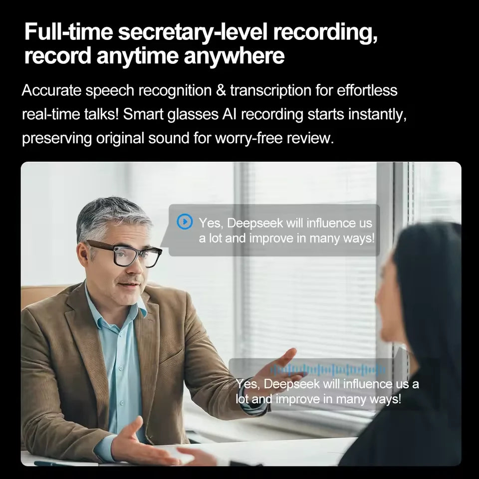 New 8 Million Pixels Camera Smart Glasses, Recording Videos, AI Photo Recognition, Answer Translation, Waterproof Blue light Glasses.