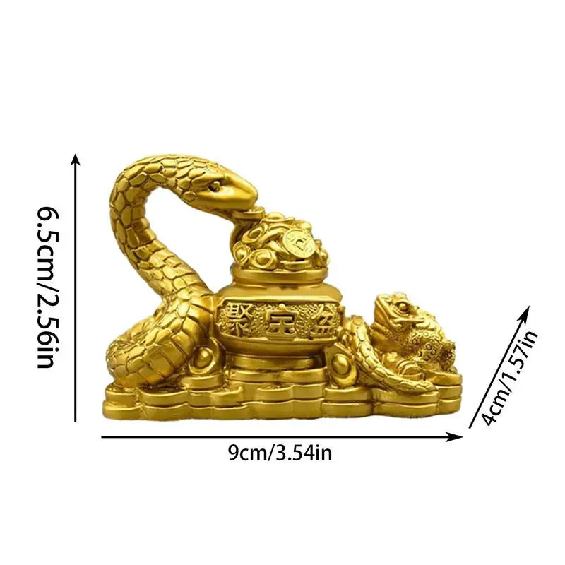 2025 Year Of The Snake Figurine New Year Gold Feng Shui Snake Toad Statue Money Wealth Luck Spring Festival Home Decoration