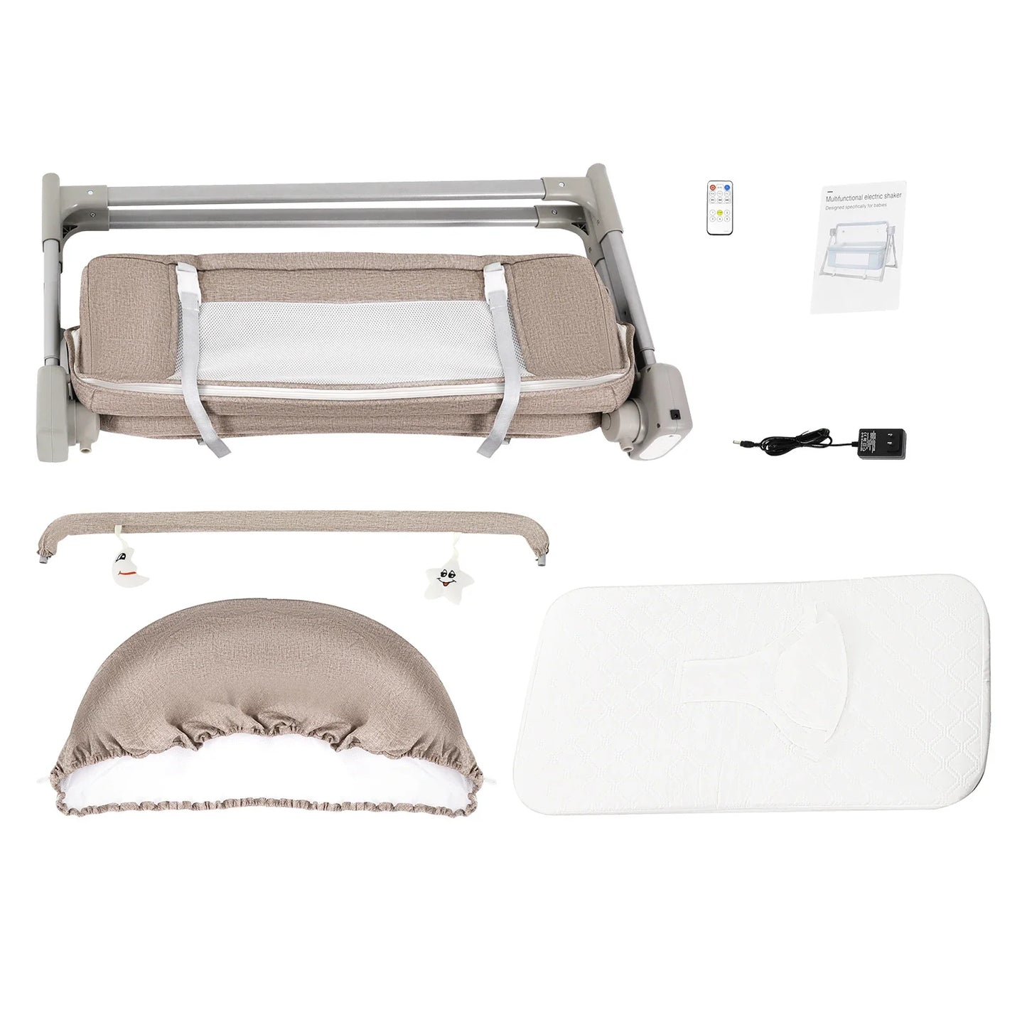 Baby Cradle Swing with Music, 5 Speed Electric Crib Auto Rocking Chair Bed, Foldable Baby Rocker for 0-36 Months, Khaki