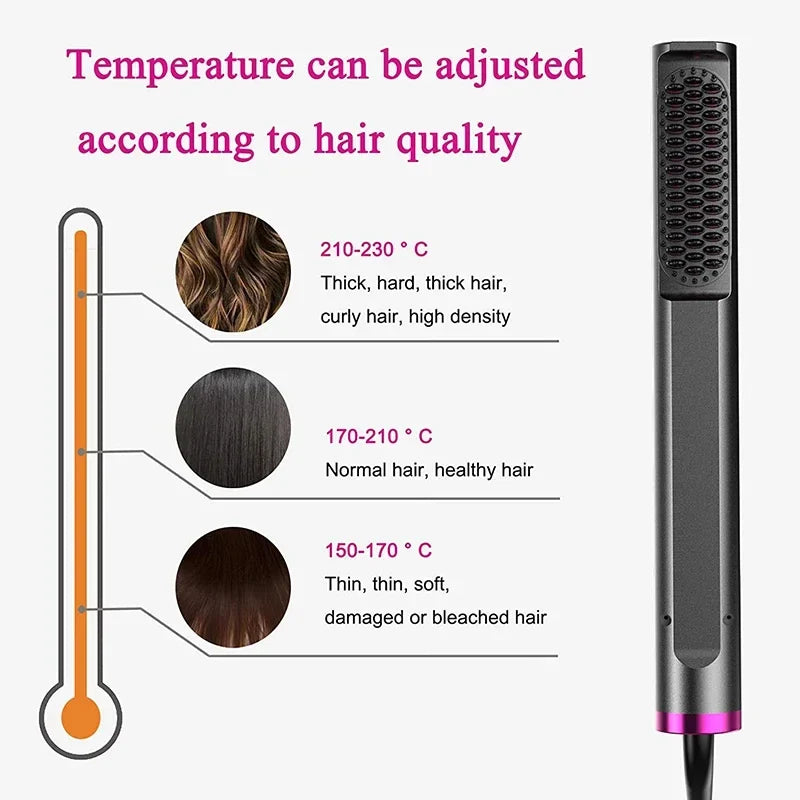 2 in 1 Hair Straightener Multifunctional Curling & Straightening Brush Ceramic Hot Comb Generator Helps Reduce Frizz Salon Tools