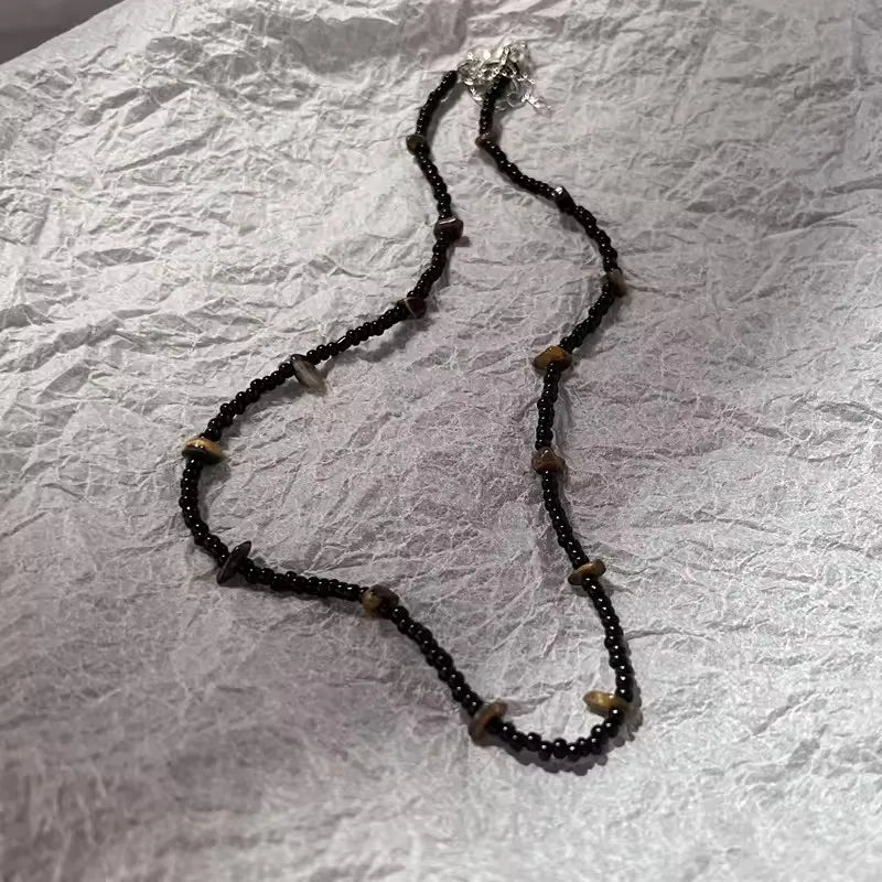 Boho Natural Tiger Eye Stone Beaded Necklace Set Multi Color Glass