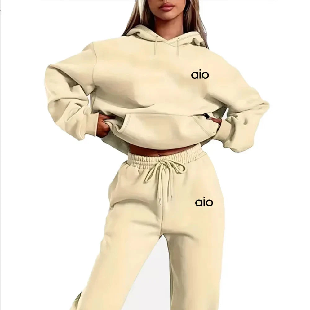 High Quality Women Monochrome Hooded Hoodie Set, Casual Two-Piece Set New Fashion Hot sweatpants tracksuit.
