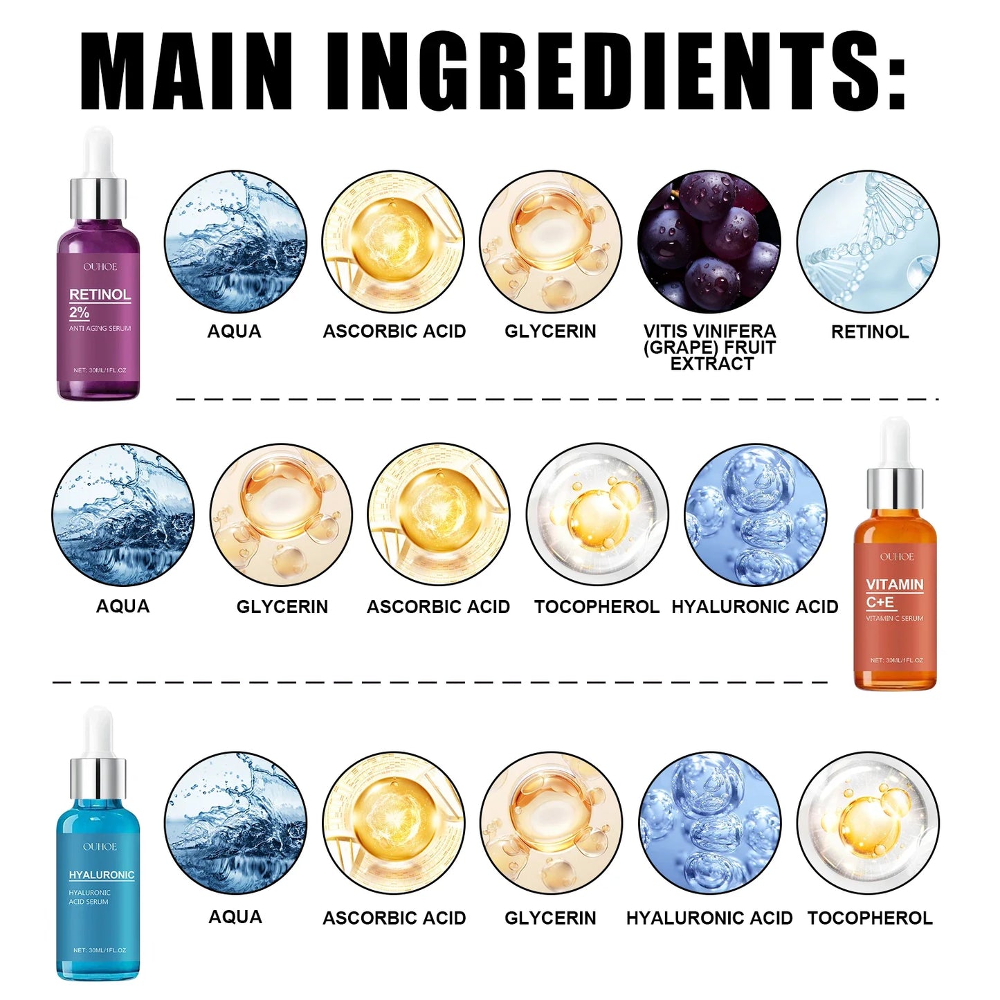 OUHOE Facial essence Deeply moisturizes, reduces fine lines, tightens skin, brightens complexion, and facial care essence