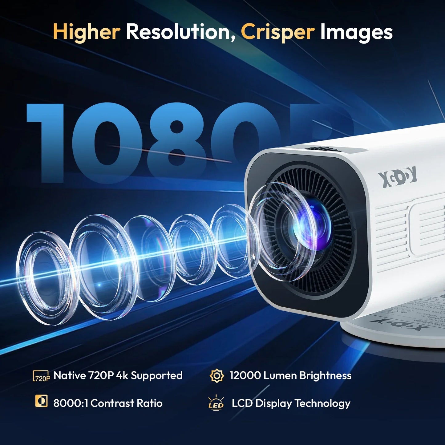 XGODY 260 ANSI 4K Projector Mini Projector Smart Android Keystone Correction Beamer Projectors BT5.0 WIFI6 Home Cinema Portable