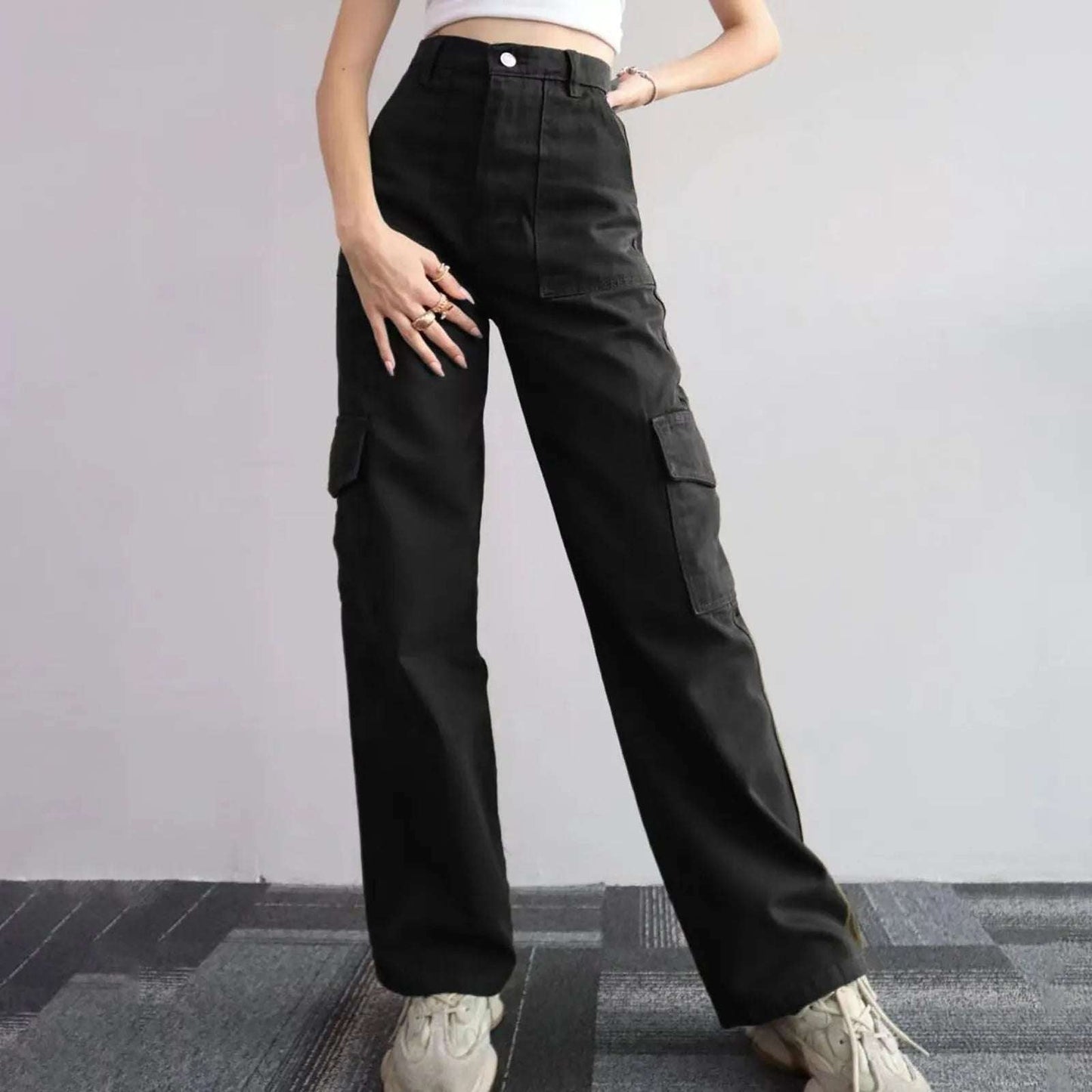 Y2k Women Khaki Cargo Pants Retro Slim Fit Jogger Sweatpants Summer High Waisted Casual Korean Wide Leg Pants Elastic Trousers