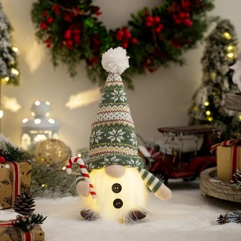 30CM Glowing Knitted Gnome Doll with Led Night Light Christmas Decorations 2024 Home Xmas Tree Decor Navidad New Year 2025 Gift