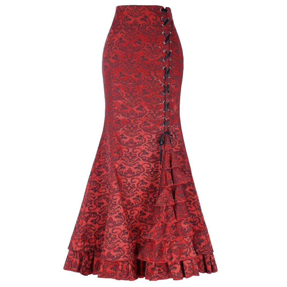 Vintage Women Trumpet Mermaid Skirt Gothic Long Steampunk Skirt Maxi Fishtail Victorian Ladies Retro Bandage Skirt Y2k Steetwear