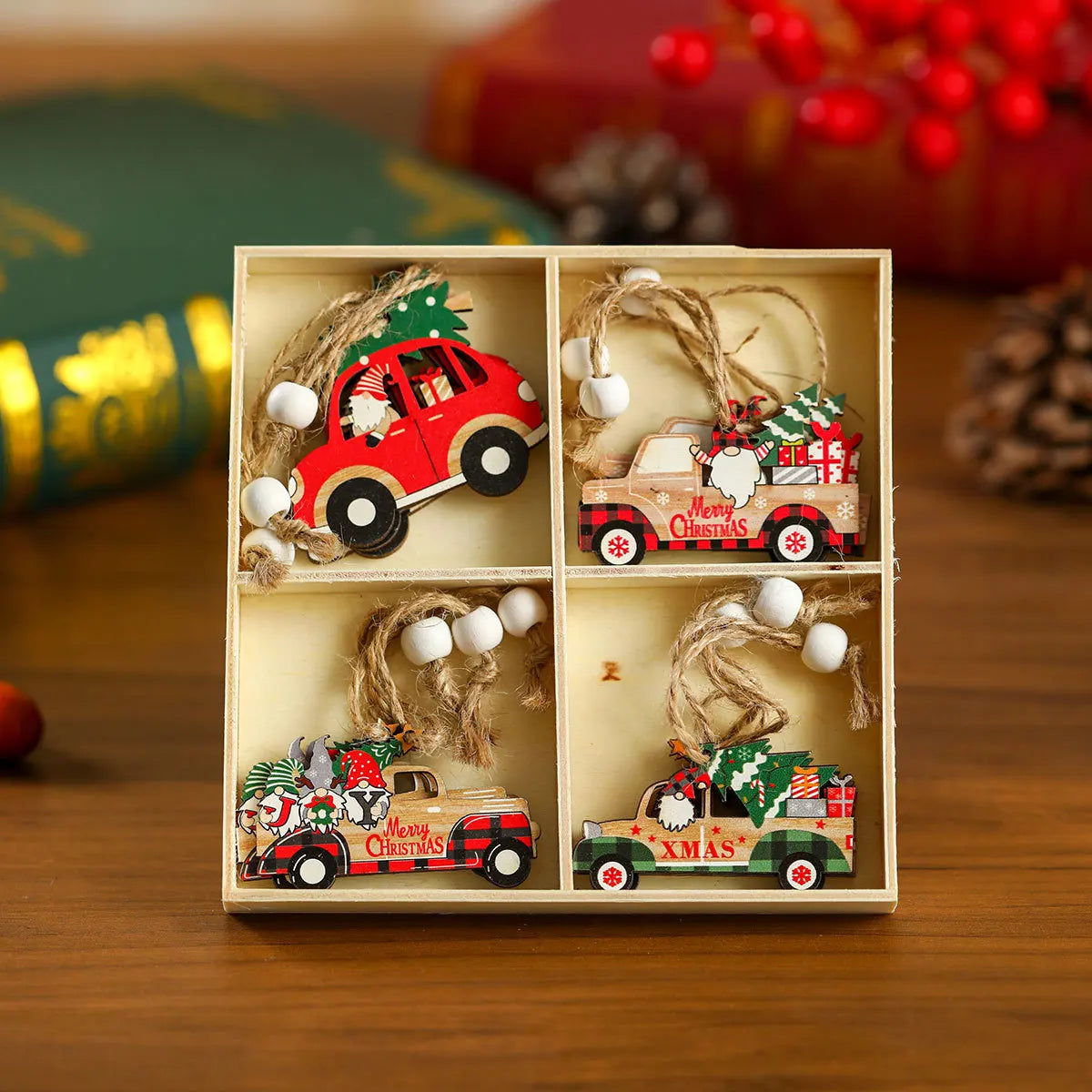 2024 Christmas Wooden Pendants Gingerbread Man Gnomes Xmas Tree Hanging Ornament Noel Navidad Decorations for Home New Year Gift