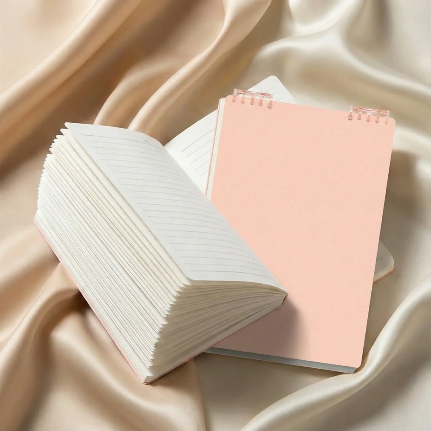 Aesthetic Pink Vertical Spiral Notebook Standing Desk Design Thick Lined Paper Twin-Wire Diary Journal for Women Girls
