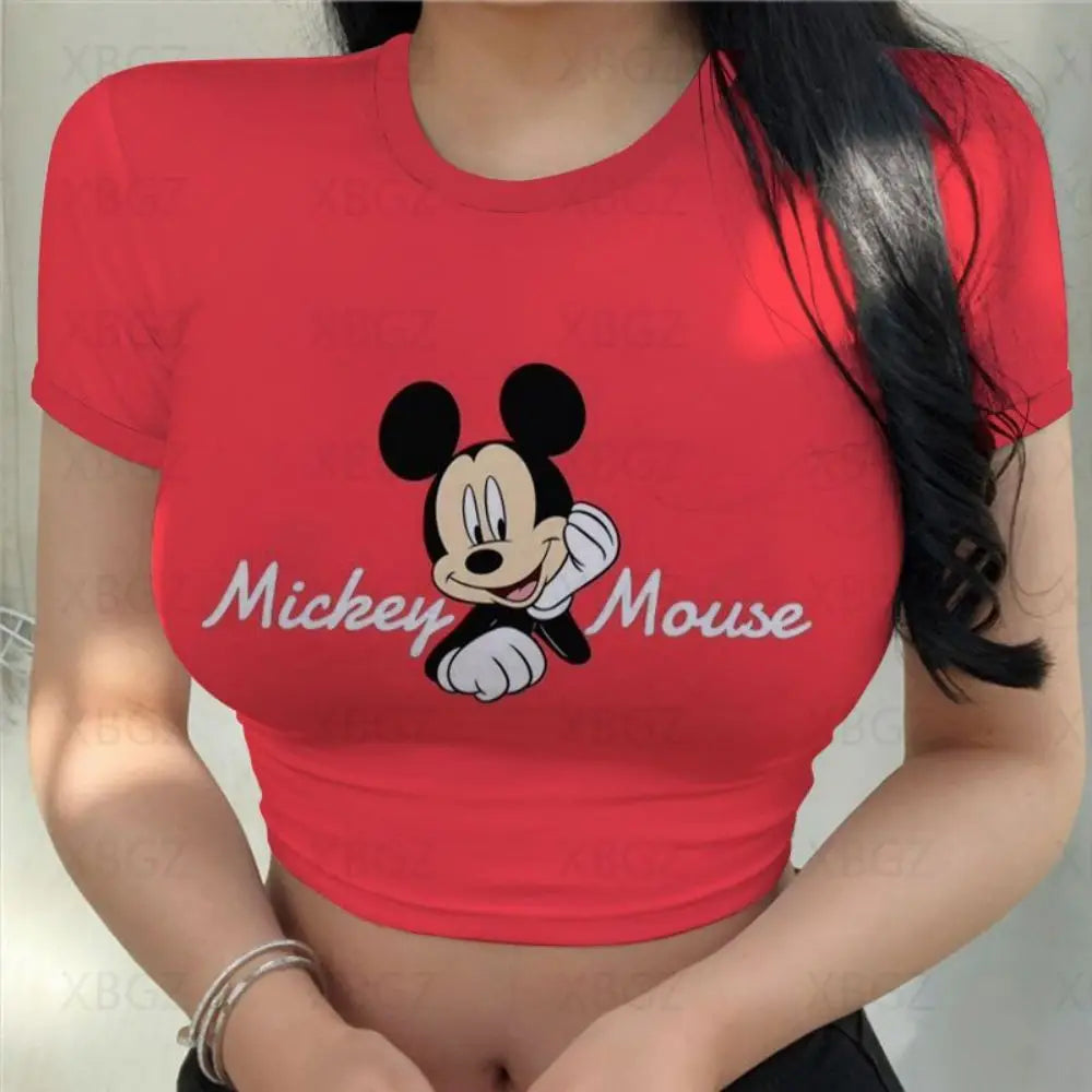 Mickey Crop Top Minnie Mouse Fashion Woman Blouses 2024 Tight Clothes Disney T-shirts Sexy Y2k Party Women's T-shirt Print Tops