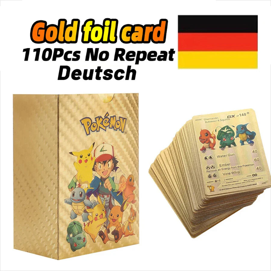 110-27Pcs Pokemon Gold Foil Card VMAX GX VSTAR Cards English French German Spanish Charizard Pikachu Arceus Silver Pokemon Cards