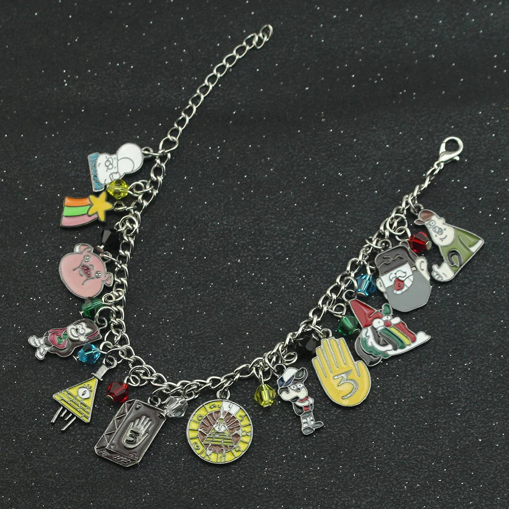 Adventure Animation Gravity Falls Enamel Charm Bracelet Comedy Anime Cartoon Metal Jewellery Accessory Children Gifts