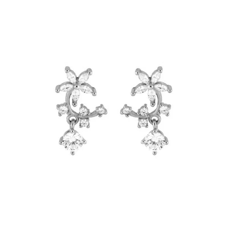 925 Sterling Silver Ear Needle Geometric Zircon Metal Earrings for women Shiny Crystal Luxury Small Stud Fashion Wedding Jewelry