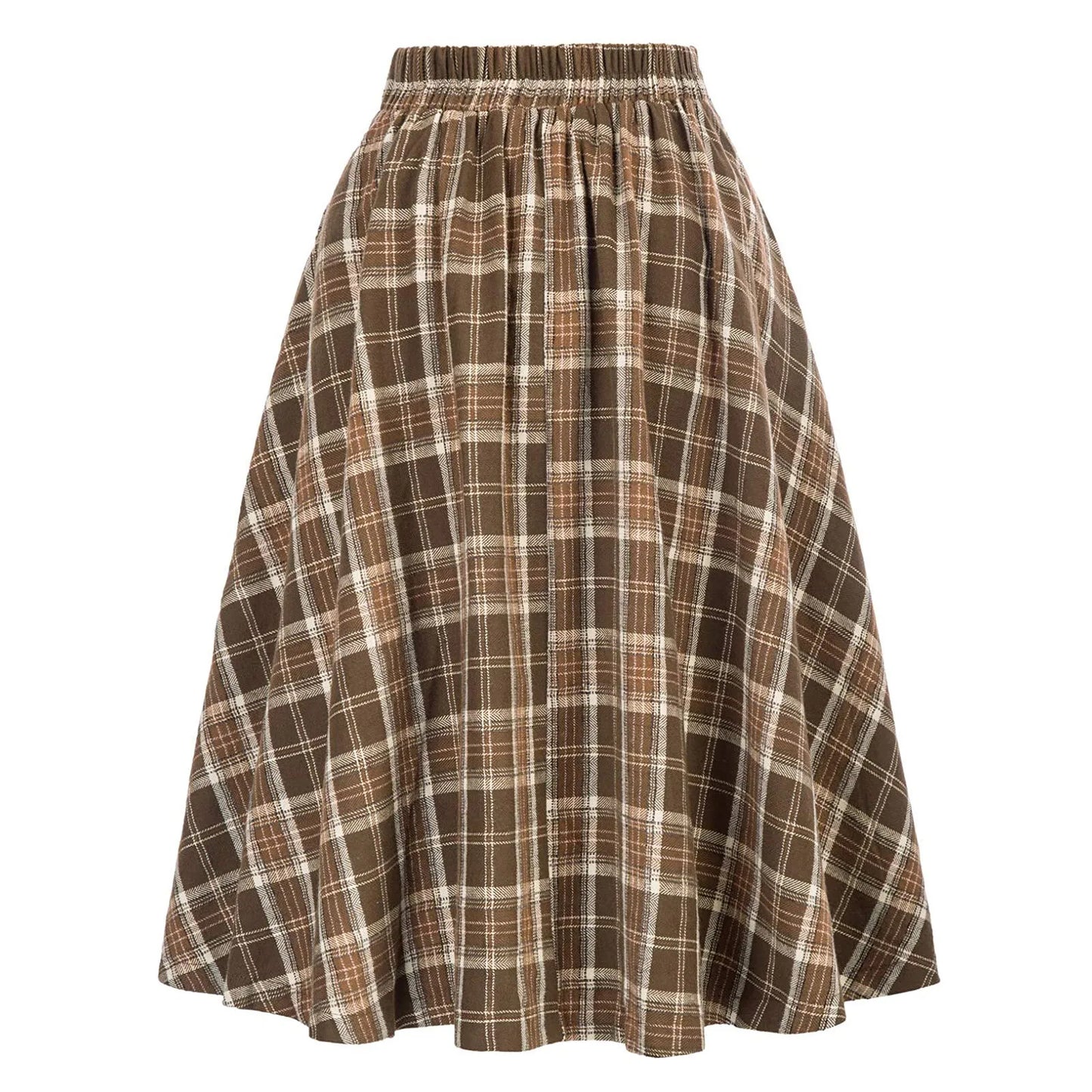 Vintage Women Plaid Skirt Fashion Casual Pockets Vintage High Waist Checked Pleated Skirt Spring Autumn Female Midi Skirts