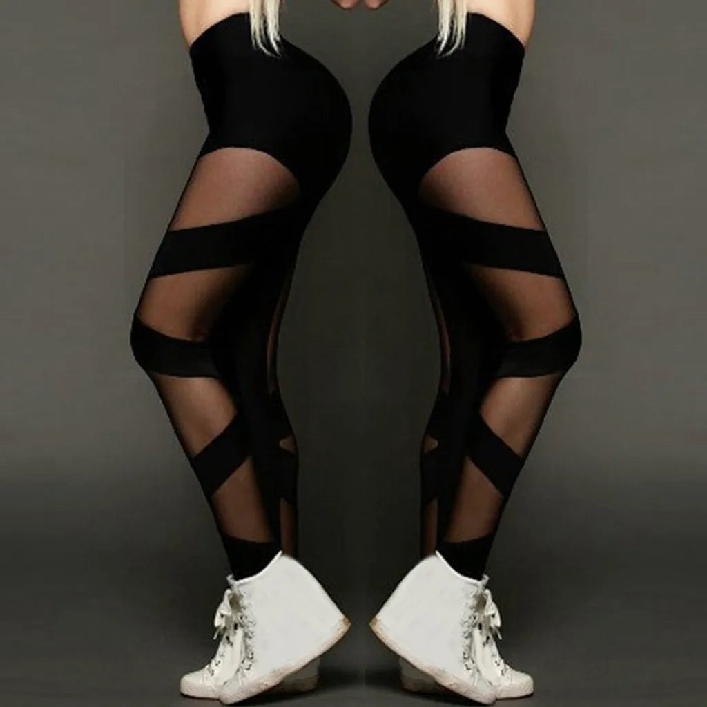 Women Fashion Fitness Slim Push Up Leggings High Elasticity Spliced Grenadine Leggings Gym Active Pants Elastic Trousers Jegging