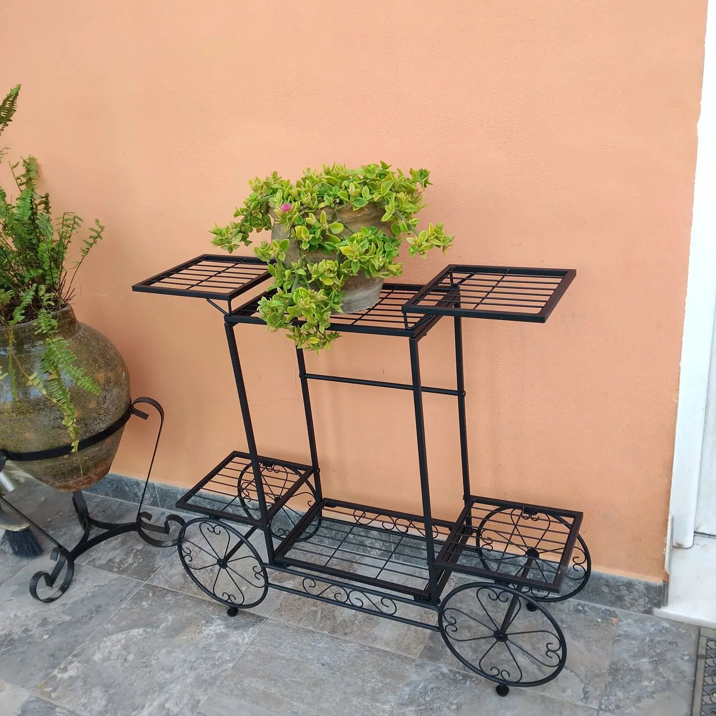 Garden Cart Stand Flower Pot Holder Display Rack Home Plant Stand - Multi-Functional Garden Storage Organizer