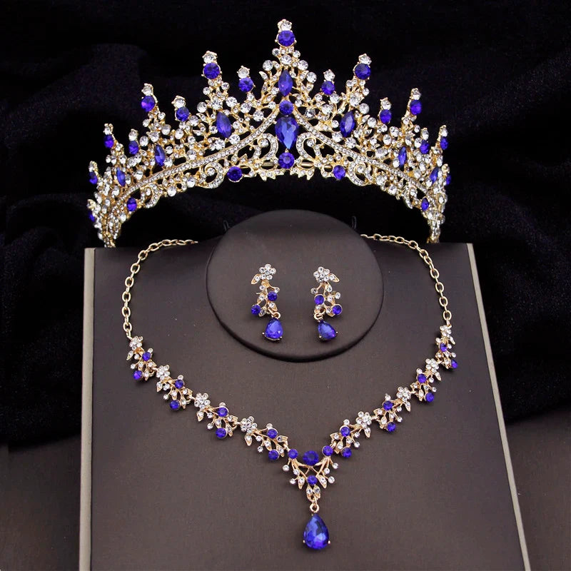 Baroque Tiaras Bridal Jewelry Sets Luxury Crown Earrings Choker Necklace Set Women Wedding Dress Bride Jewelry Set Accessory