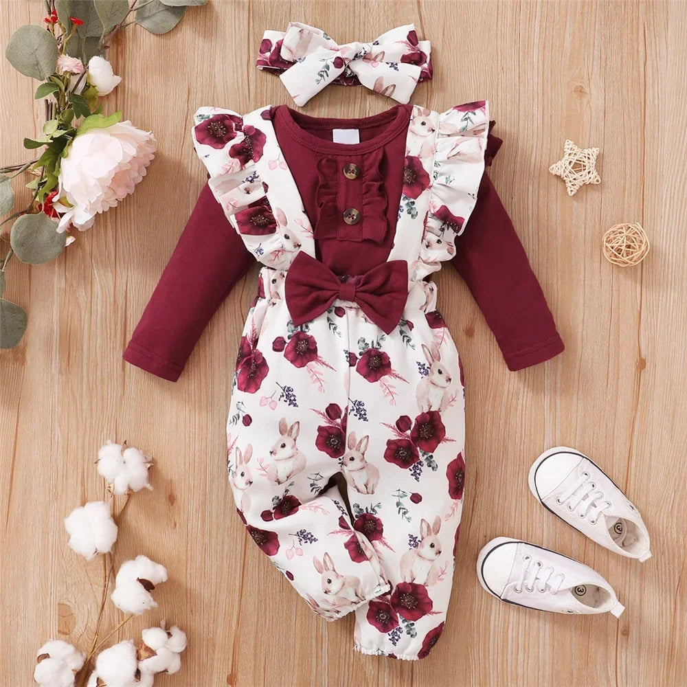 0-18months Baby Girl Clothes Set Red Color Long Sleevs Bodysuit