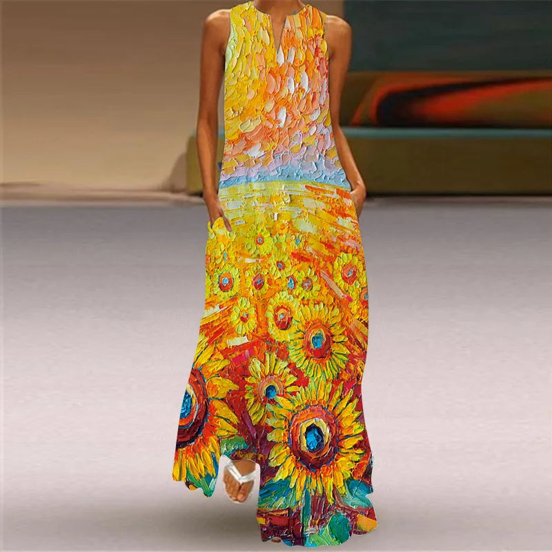Retro Party Style Robe Holiday V Collar Sexy Feather Printing Dresses Elegant Women's Boho Beach Faldas Largas Vestidos Robe