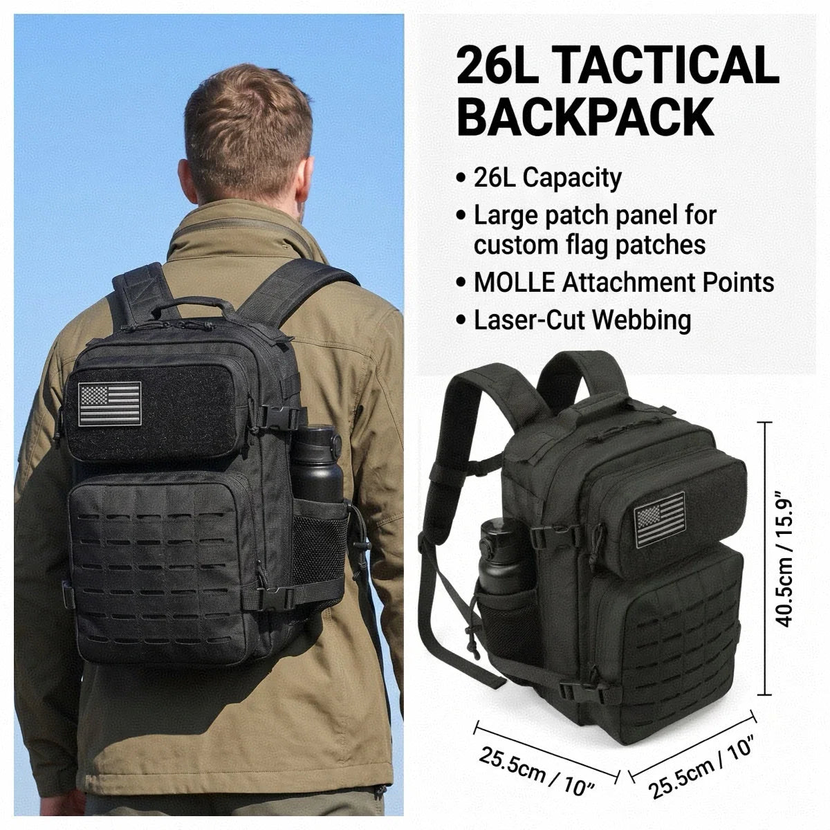 26L Tactical Backpack Molle Outdoor Survival Fitness Hiking Rucksack