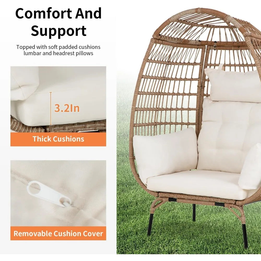 Large Egg Chair with Bracket, Room Decoration Aesthetic Reading Chair, Outdoor Leisure Chair Willow Egg Chair