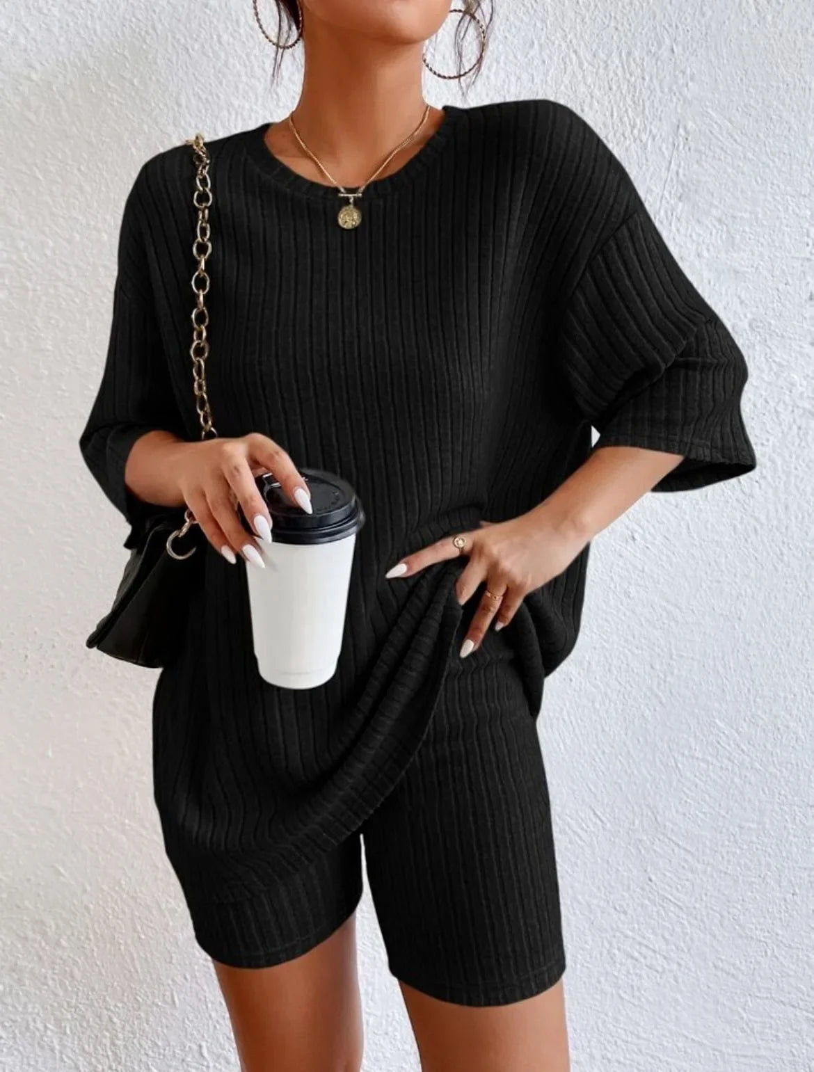 Spring Summer Short Sleeve T Shirt Short Pants Two Piece Set Women Casual Loose O Neck Top High Waist Tracksuit Female Outfits