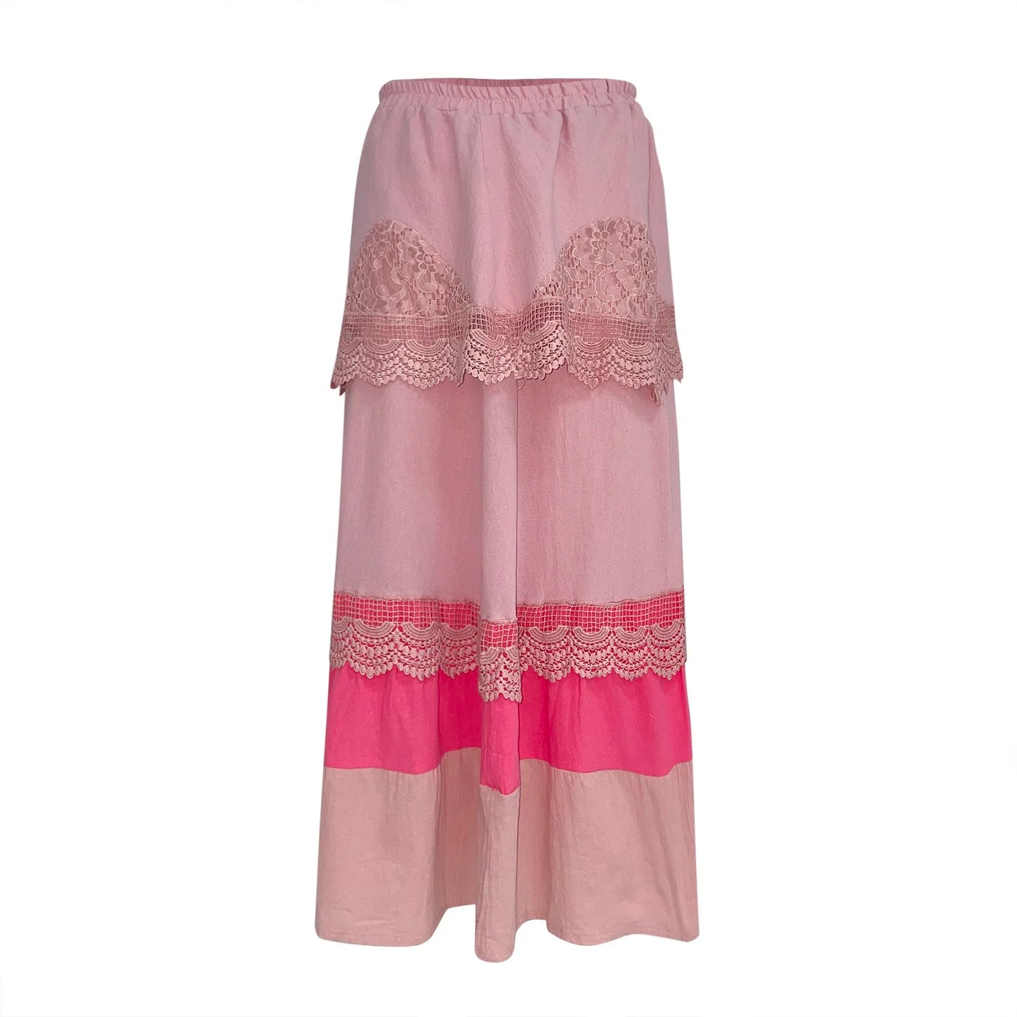 2025 Summer Long Skirt Ladies Boho Tiered Lace Maxi Skirts For Women Vintage A-Line Large Hem Skirts Faldas Para Mujeres