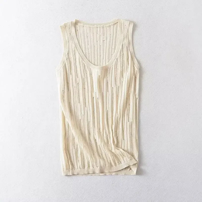Sivatu Traf Tank Tops for Women Y2k Streetwear Fashion Sleeveless Hole Summer Tops Grunge Clothes Crochet Harajuku Women's Vest