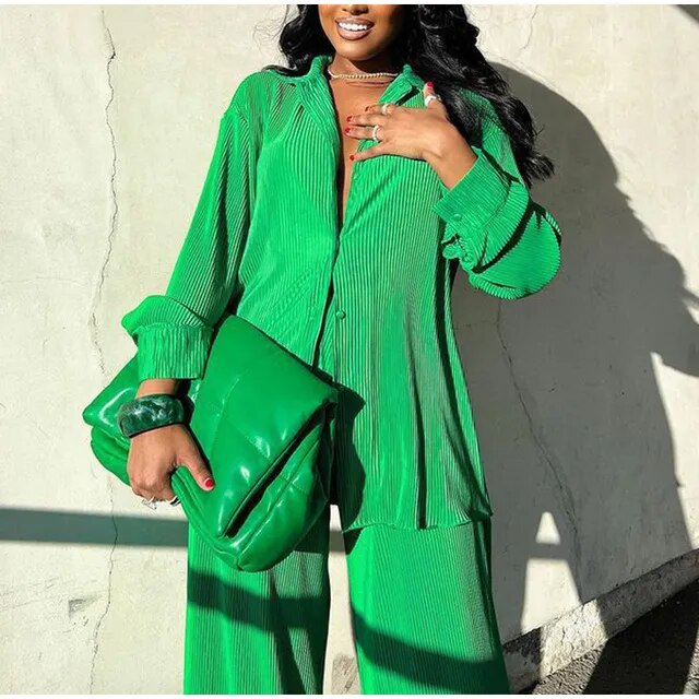 Women's Orange Long Sleeve Shirt Suit, Chiffon Tops, Wide Leg Pant, Sexy 2-Piece Set, Street Sweatsuit, Fitness Pit Strip Jacket
