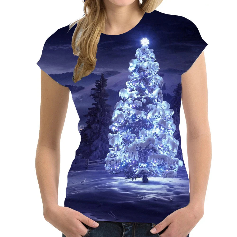Christmas T-Shirts 3D Print Women Fashion Streetwear O-Neck Oversized Short Sleeve T Shirt Harajuku Y2k Tops Tees Woman Clothing