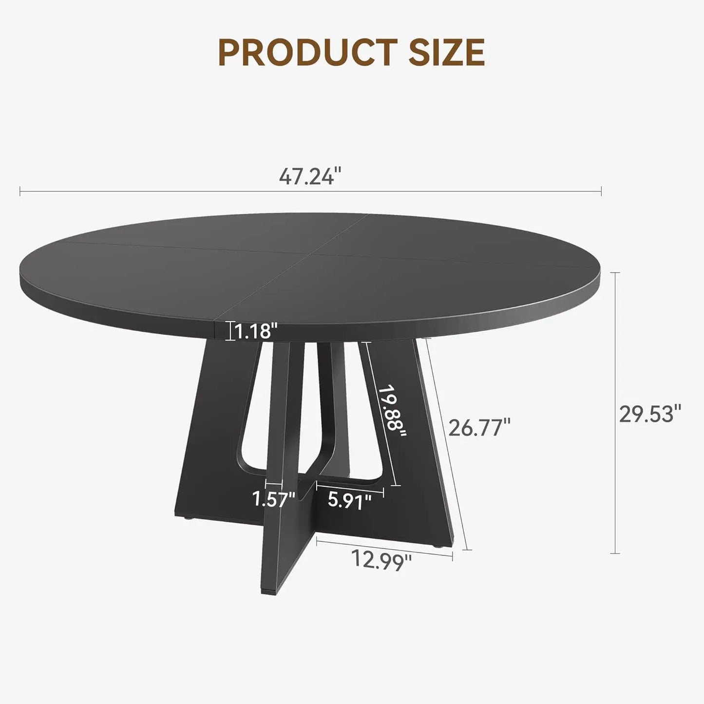 47-Inch Round Large Dining Table Set for 4 to 6, Farmhouse Dinner Table with Wooden Top and Legs (No Chairs)