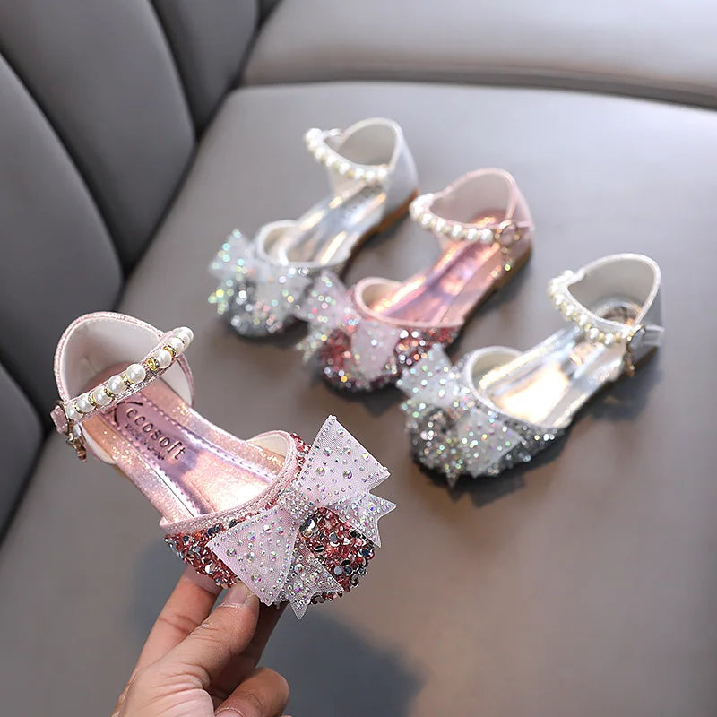 Summer Princess Girls Sandals Sequins Rhinestone Bow Girls Shoes New Baby Perform Prewalker Leather Casual Shoes