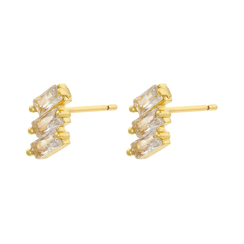 925 Sterling Silver Ear Needle Geometric Zircon Metal Earrings for women Shiny Crystal Luxury Small Stud Fashion Wedding Jewelry