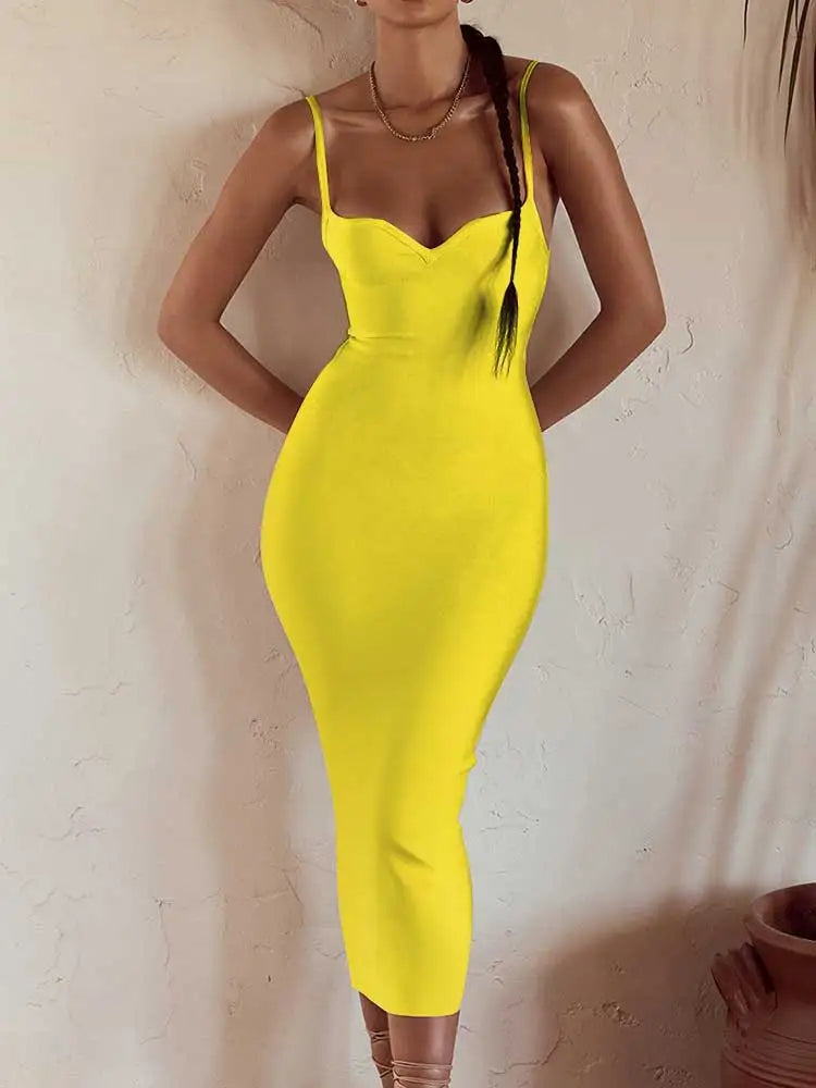 Elegant Bandage Dress Summer Women Sexy Strap Backless Bodycon Dress 2022 Female Orange Midi Evening Club Party Dresses Outfits