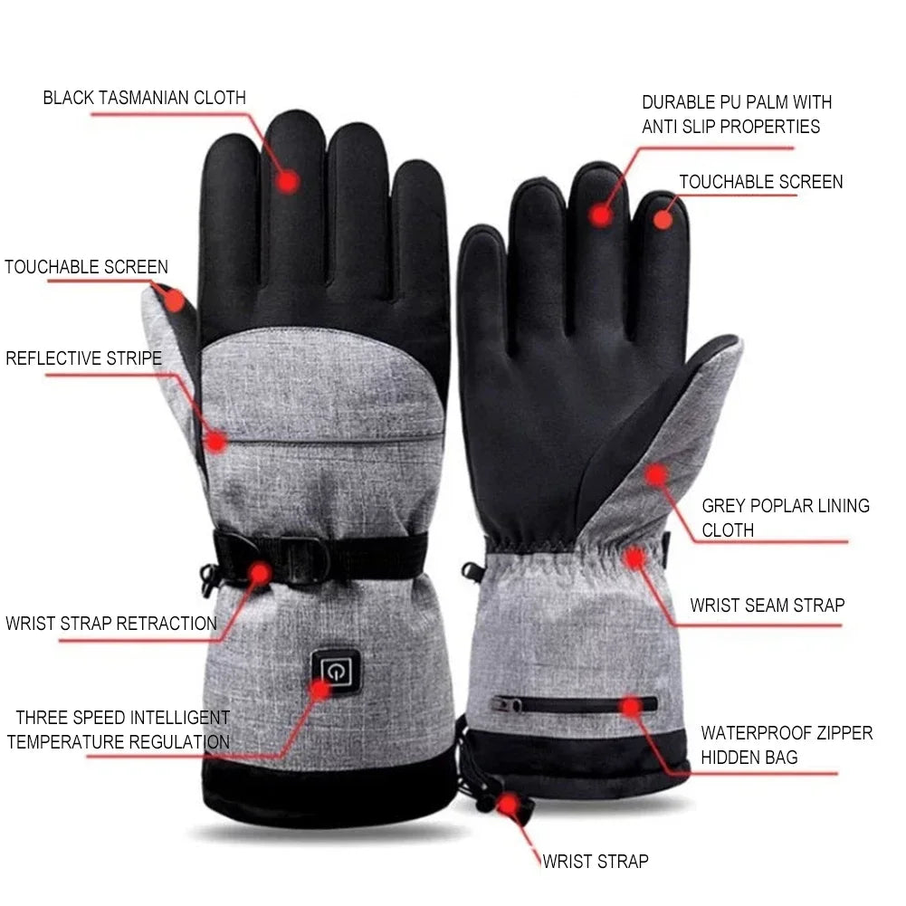 1Pair Winter Heating Gloves 5000mAh Battery Electric Cold Weather Heating Gloves Anti-Slip Waterproof Rechargeable for Men Women