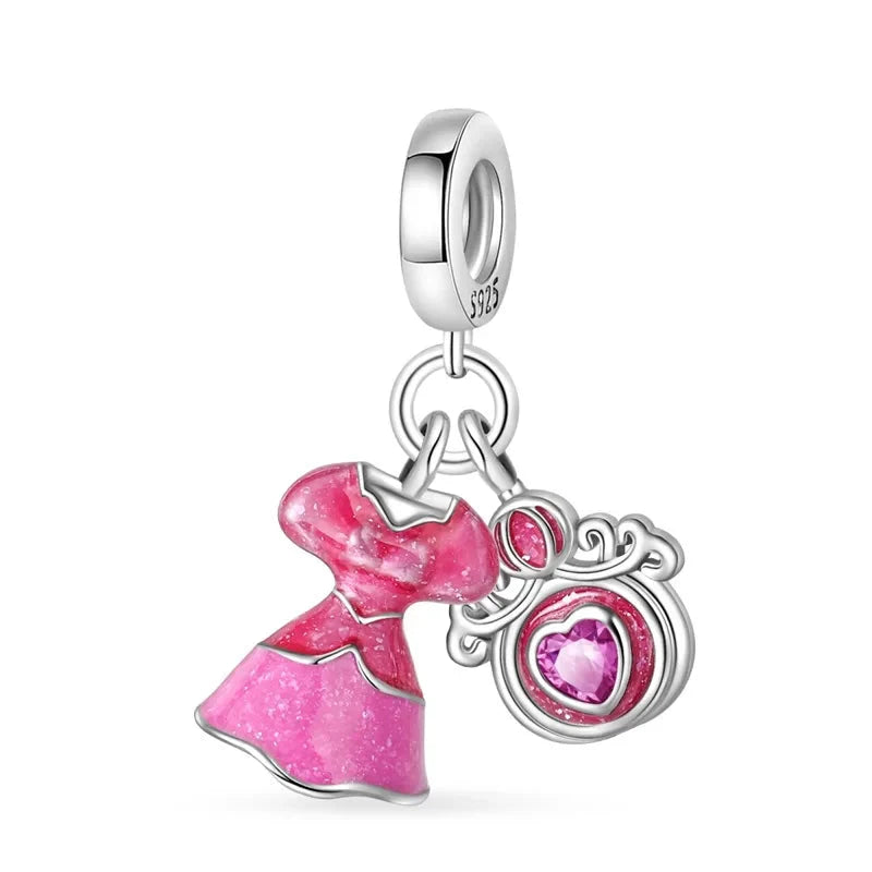 Romantic Pink Crown Perfume Bottle Charms Beads Bracelets Fine Jewelry