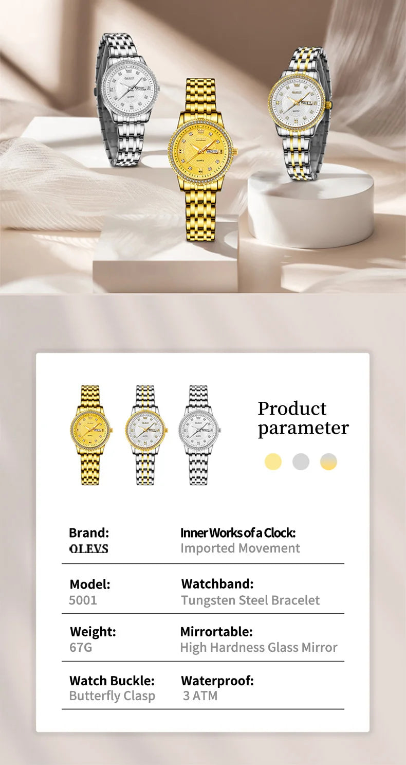 OLEVS Luxury Quartz Watch for Women Stainless Steel Elegant Women's Watches Luminous Waterproof Original Fashion Lady Wristwatch