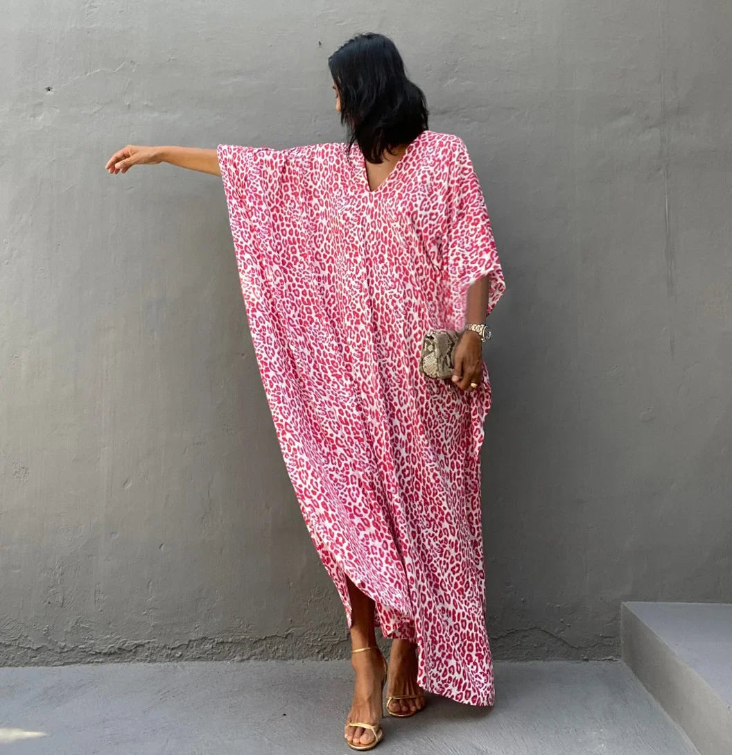 WeHello-Women's Beach Cover Ups for Swimwear, Leopard Kaftan Kimono, Swimsuit Cape, Summer Dress, Beachwear Outfits, Dropship